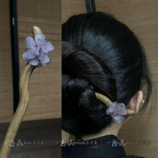 15至23cm正宗天然绿檀木鸢尾紫文艺复古簪子茶花发簪中式 优雅盘发