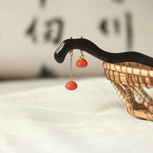 原创【柿柿如意】黑檀木簪古风盘发簪子步摇流苏日常简约汉服旗袍