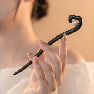 天然檀木发簪古风女高级新中式珍珠木簪盘发秋冬发钗新款簪子头饰