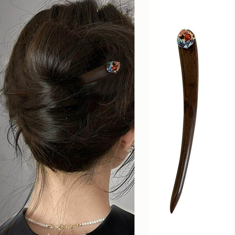 【锦鲤上岸】双面13厘米短簪大叶紫檀木盘发古风旗袍发饰新年送礼