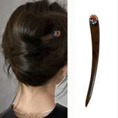 锦鲤上岸 双面13厘米短簪大叶紫檀木盘发古风旗袍发饰新年送礼