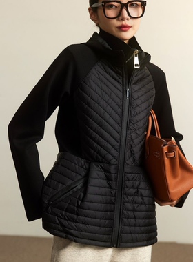 棉衣女2025秋冬新款连帽修身轻薄纯色气质夹棉条纹百搭上衣外套女