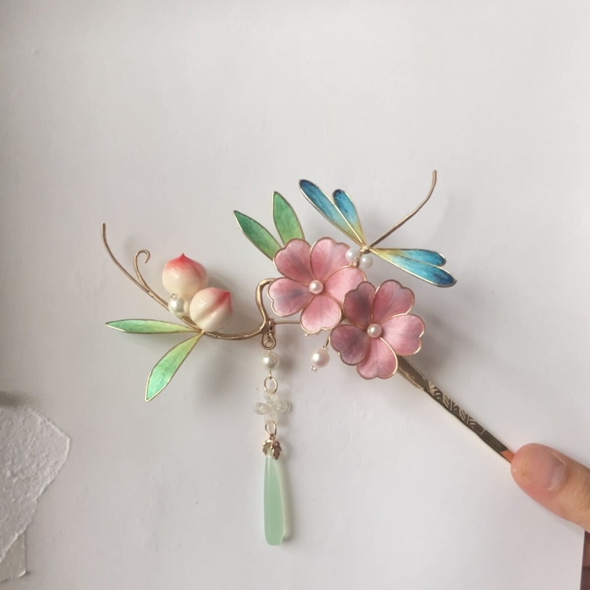 【桃之夭夭】非遗绒花发簪 手工掐丝汉服簪子头饰 国风盘发簪子
