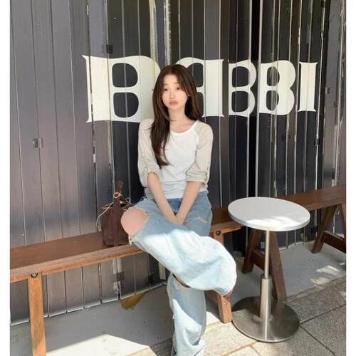 已出货  韩国ins夏日宽松设计感撞色T恤