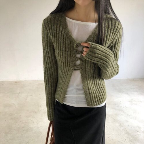 有货chic韩系绑带流浪感修身针织上衣修身显瘦百搭开衫女