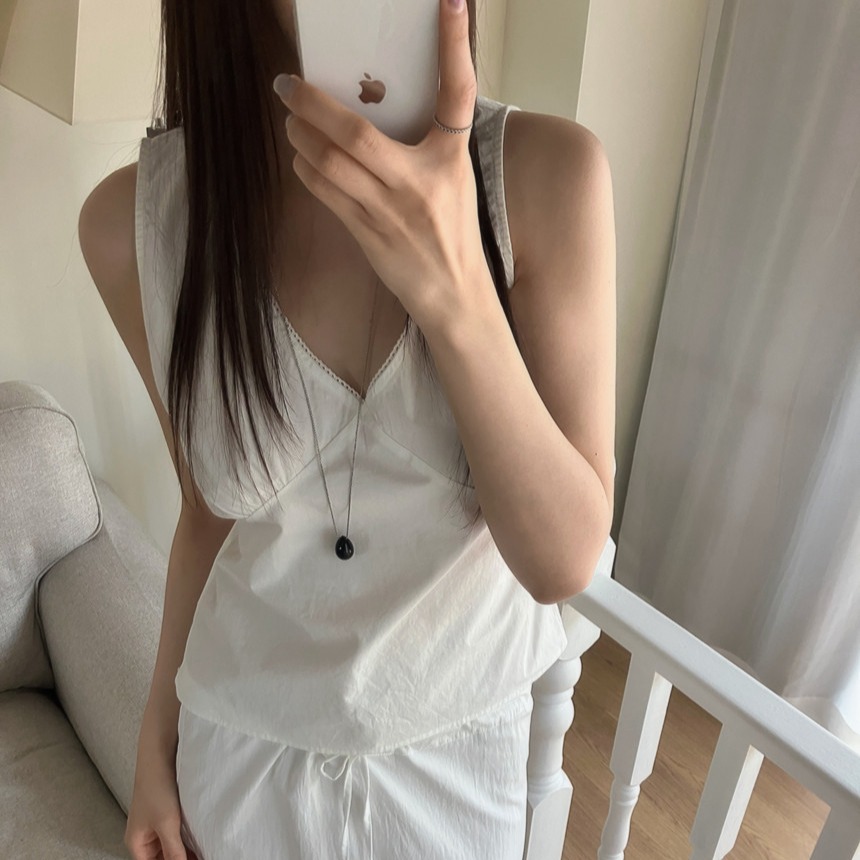 韩国chic 夏日 V领 收腰绑带 背心吊带