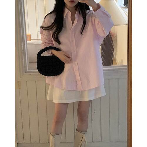 尺码更 有货  韩国ins 早秋长袖衬衣女宽松 条纹衬衫