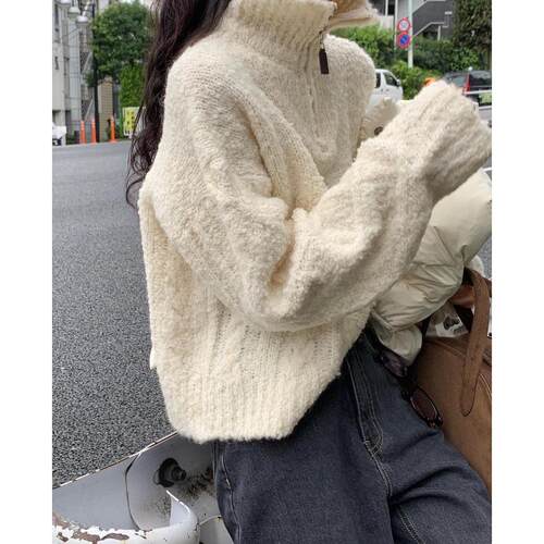 有货 韩国 ins博主 半拉链 毛圈长袖针织衫毛衣