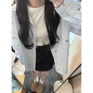 春季新款减龄条纹衬衫女设计感韩系宽松休闲衬衣长袖防晒上衣外套