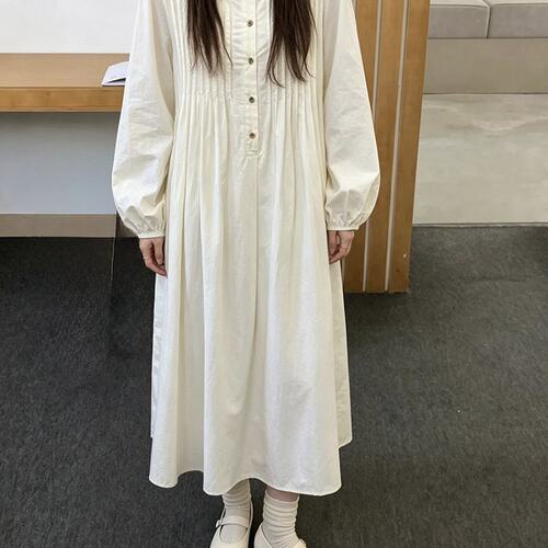 已出   慵懒松弛感长袖森系文艺连衣裙长裙 女