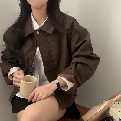 韩国chic 秋日 拉链 麂皮 夹克 外套