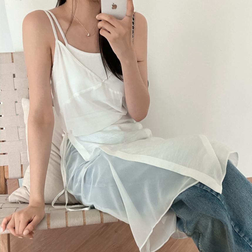 韩国ins 夏日 叠穿 V领  气质 裹身 背心 吊带连衣裙