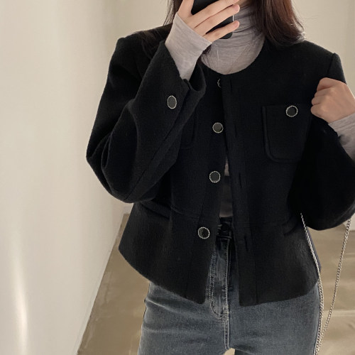有货 韩国ins新款气质复古学生短款毛呢外套秋冬加厚呢子外套女