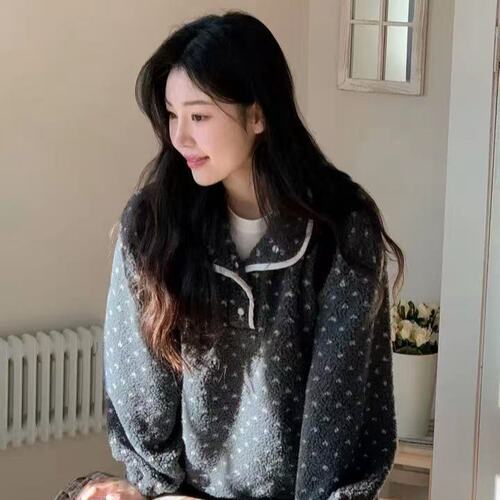已出货 韩国 ins波点保暖摇粒绒套头卫衣
