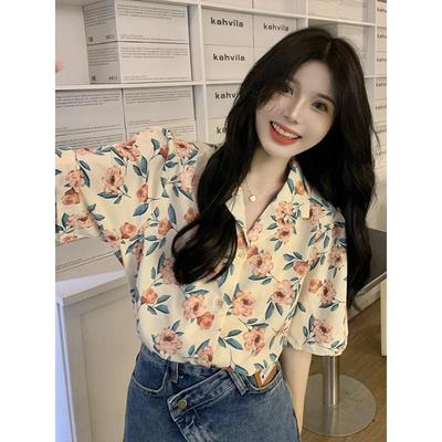 2024年新款港味chic雪纺碎花短袖衬衫上衣女装夏季设计感小众衬衣