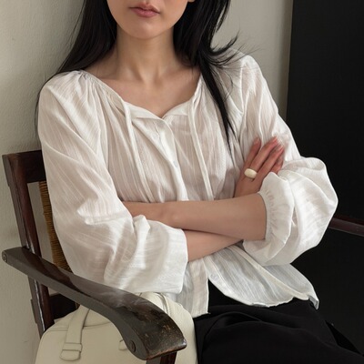 有货  韩国chic秋日气质淑女长袖单排扣 飘带 长袖 提花衬衫女