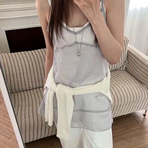 尺码更有货  韩国chic 夏日 叠穿 网纱 吊带背心