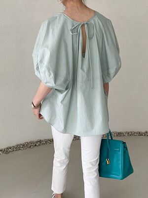 韩国 ins极简主义设计感前后两穿宽松泡泡袖 后背 系带 衬衫