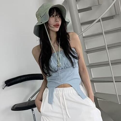 已出货夏季百搭抹胸褶皱感背心