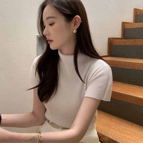 已出货尺码更新韩国chic夏季法式时尚简约短袖T恤女修身显瘦上衣