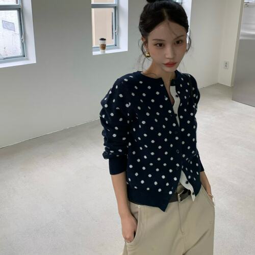 已出  韩系减龄波点休闲风小众时尚气质百搭针织开衫