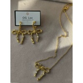 铜镀金蝴蝶结 银针耳环 项链 青岛饰品 链长40 6㎝