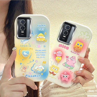 适用于vivo Y76 5G手机壳 V2124贴公仔可爱保护套 电镀边框TPU全包软壳