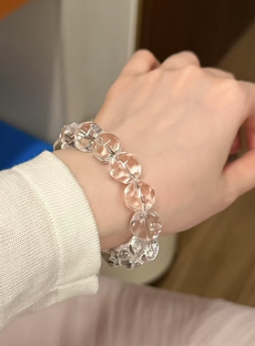 天然白水晶菠萝珠手链女款单圈简约风格饰品礼物送女友闺蜜生日