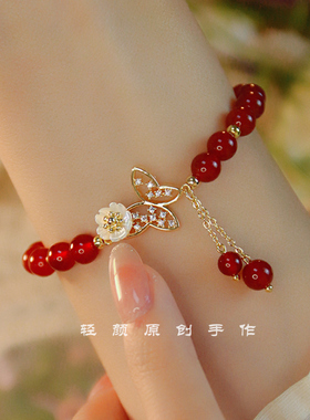 天然红玛瑙手链女轻奢ins小众