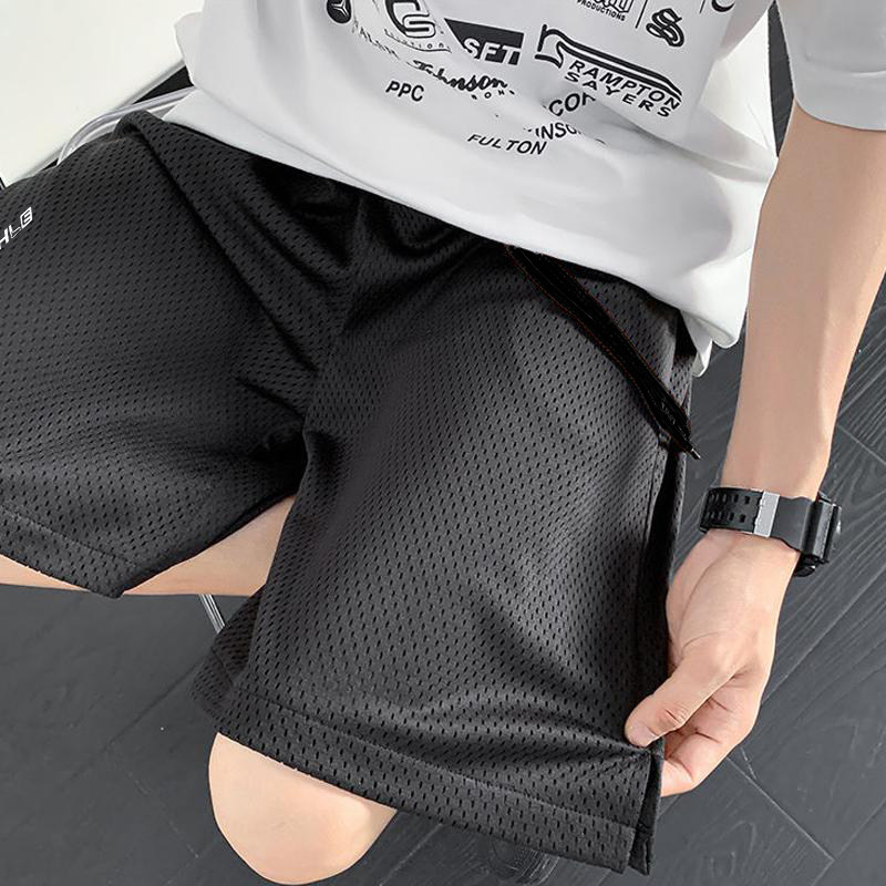 冰丝超薄休闲运动裤男士空调裤夏季高弹力宽松网眼镂空五分裤短裤