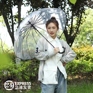 16骨透明雨伞折叠大号小清新长柄雨伞女森系复古ins伞雨伞女神伞
