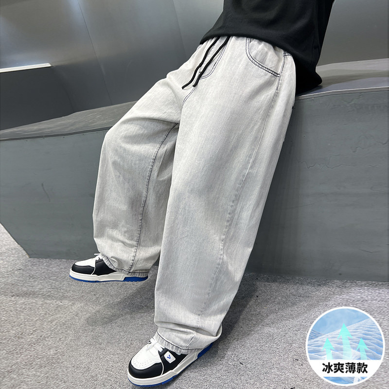 男童软牛仔裤夏季薄款2026新款儿童防蚊裤子大男孩宽松阔腿长裤潮