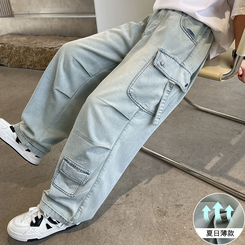 儿童工装牛仔裤防蚊裤2026新款夏装薄款韩版多口袋长裤中大童街头