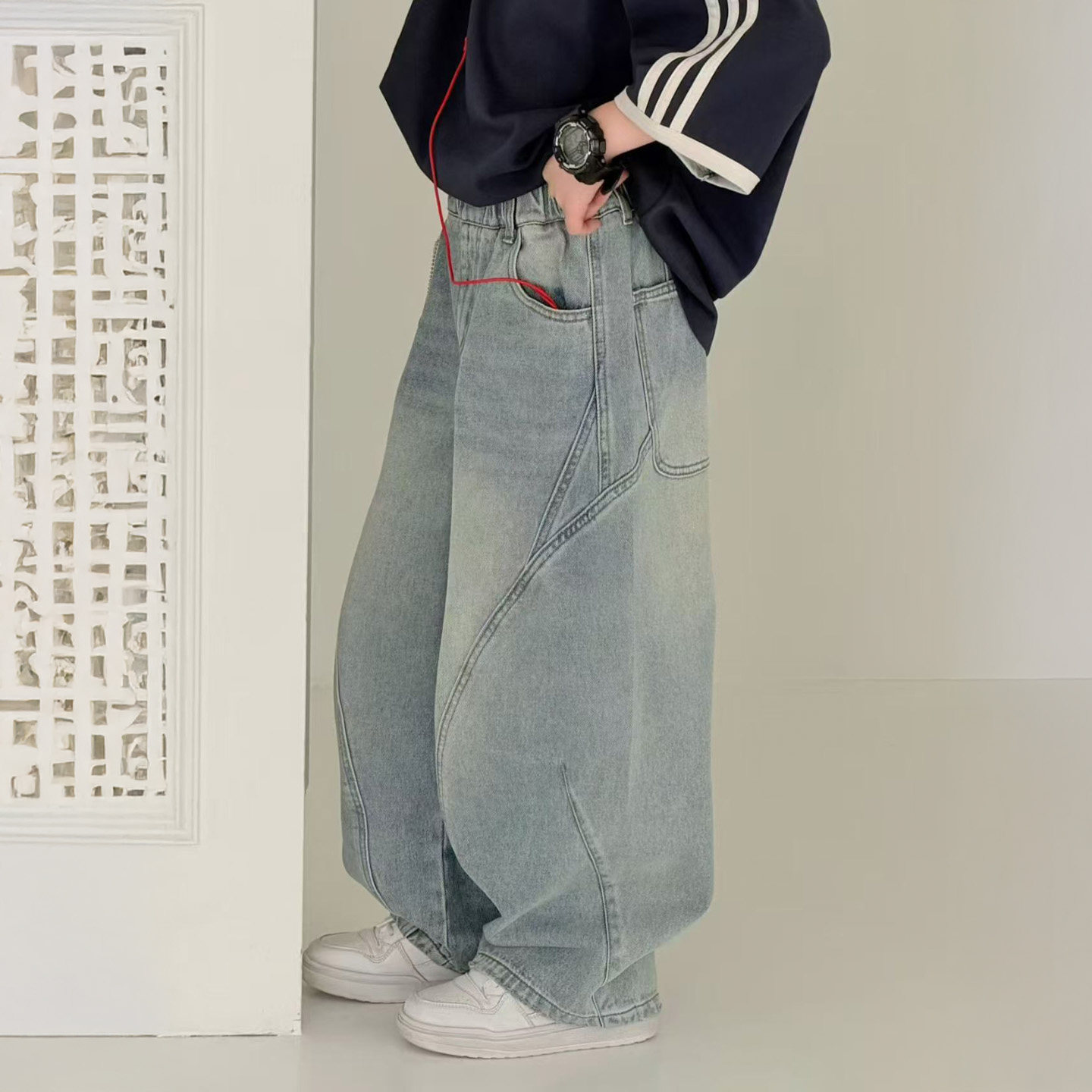 男童春秋款裤子炸街儿童牛仔裤痞帅春季2026新款中大童春装长裤潮