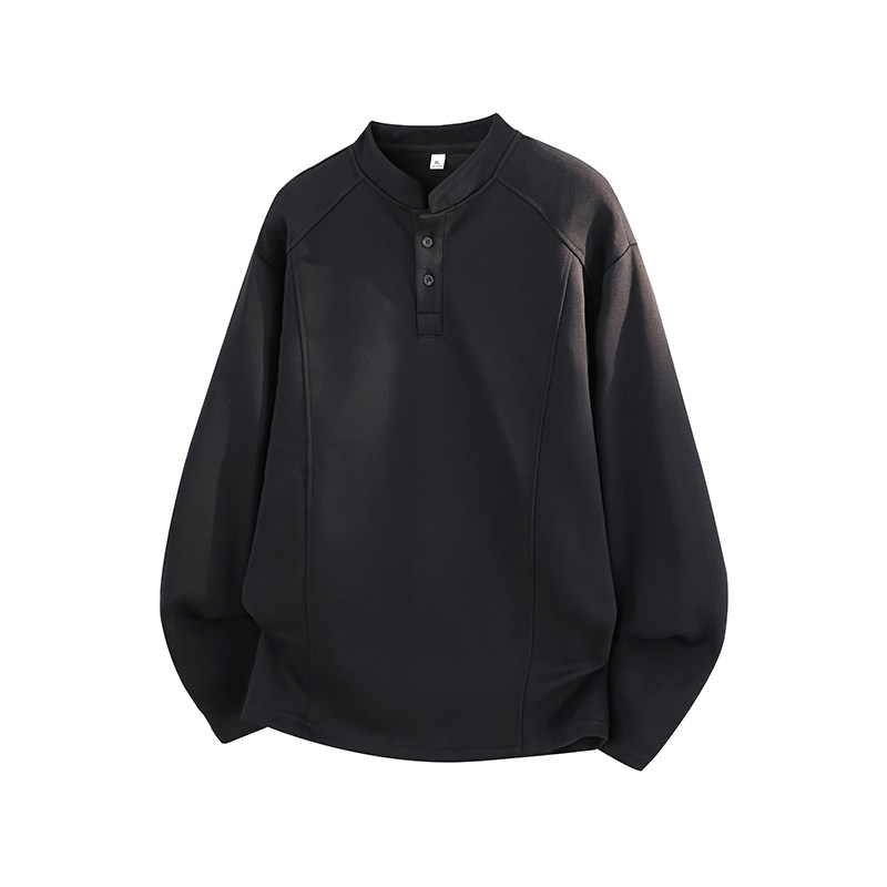 4万件华棉280g2026春款英伦雅痞亨利领长袖T华棉3D冷光T2595特P18，男装T恤，电商A030-1