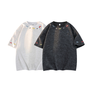 1千件曼巴棉280g2026春款圆领刺绣短袖t恤男潮牌美式3D T2608 P25，男装T恤，电商A030-1