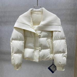 韩国毛线大翻领纽扣设计感2024年冬季宽松显瘦90白鸭绒短羽绒服女