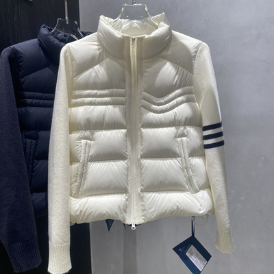双拉链针织拼接羽绒服女短款小个子立领加厚白鸭绒面外套25年新款