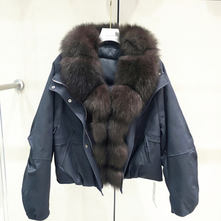 外套 90白鸭绒工装 超大狐狸毛领派克短款 羽绒服女加厚保暖25年冬季