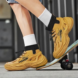 机能袜套鞋 春季 黄色 男防滑厚底运动鞋 户外老爹鞋