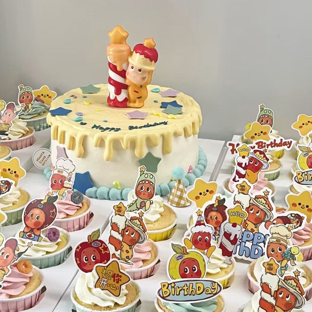 网红同款许愿星星人蛋糕摆件可爱苹果吹泡泡星星人甜品台贴纸插件