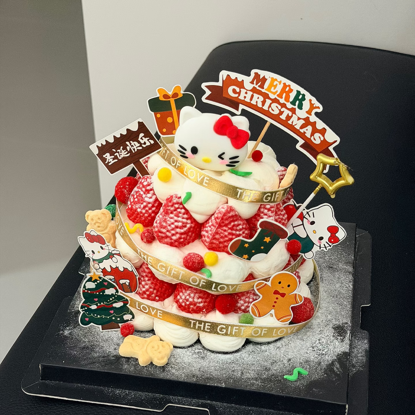 网红kitty猫圣诞节蛋糕装饰圣诞快乐横幅小雪人圣诞树甜品台插件