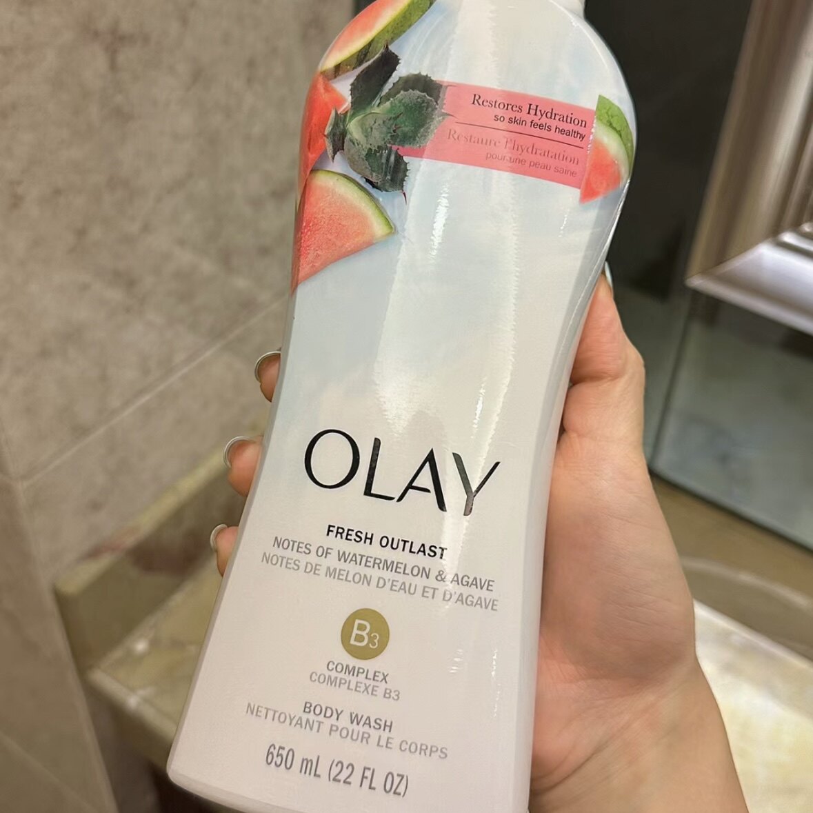 保税！西瓜味=巨好闻！美国OLAY玉兰油烟酰胺保湿沐浴露650ml清洁