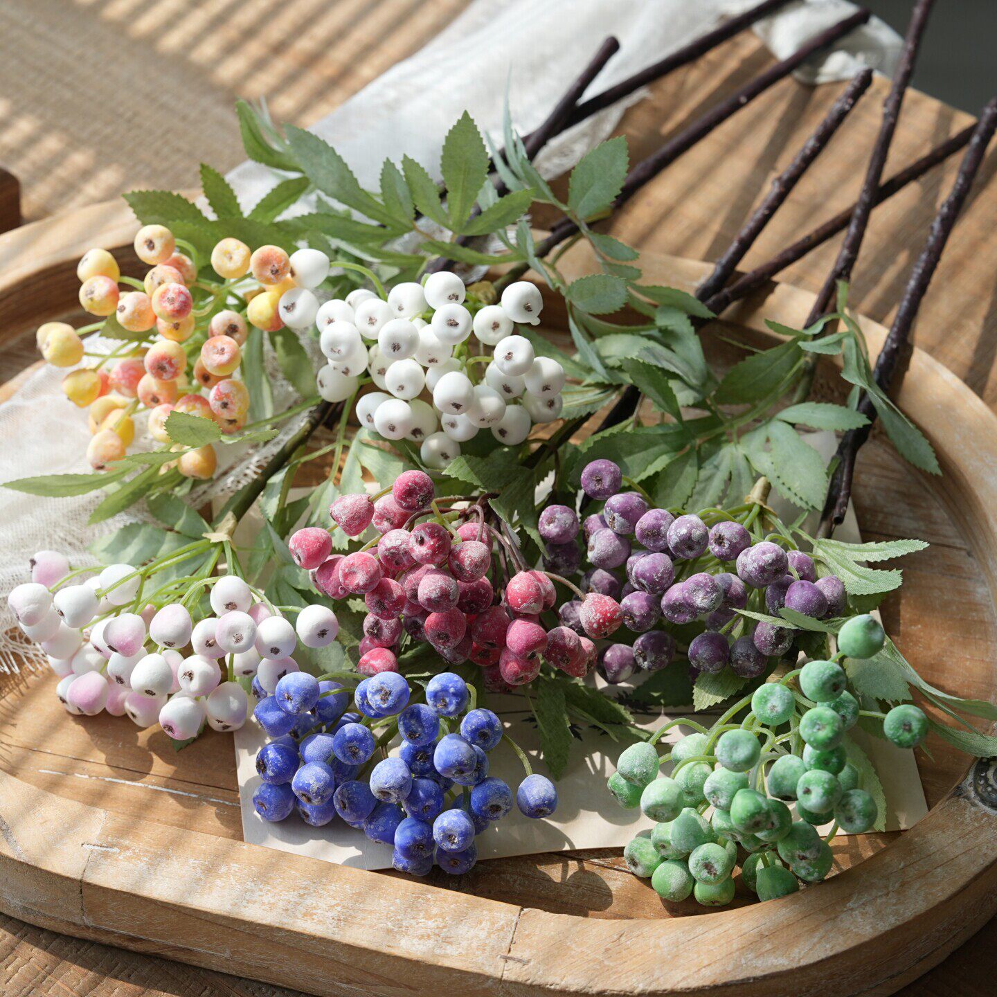 仿真花蓝莓果子泡沫果实野浆果高品质装饰假树枝树杈带霜野果拍照