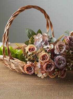 花篮玫瑰花假花仿真花摆设客厅花艺摆件餐桌花摆花绿植插花装饰花