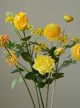 黄色仿真花三色堇玫瑰雏菊插花摆件客厅餐桌田园装饰假花花艺摆设