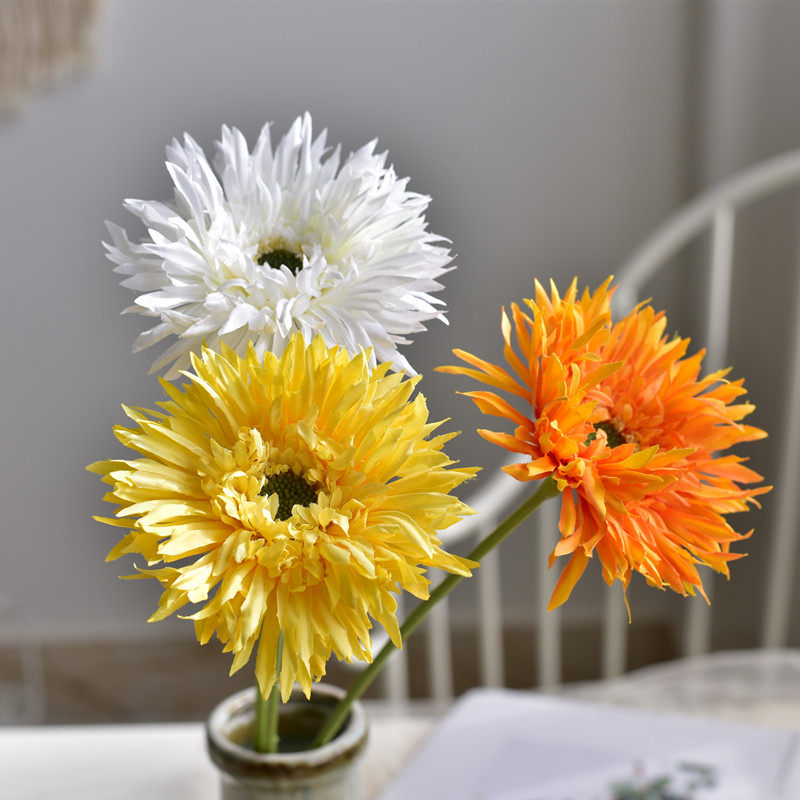 拉丝扶郎花非洲菊仿真花假花绢花客厅餐桌摆件植物装饰花束单支装
