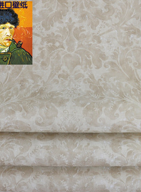 美国进口WALLQUEST纯纸壁纸美式斑驳大马士革VM50408卧室客厅满铺