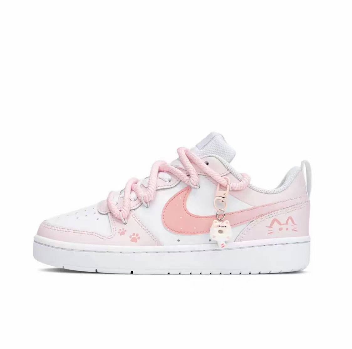 NIKE/耐克Court Borough定制球鞋桃气奶喵百搭低帮板鞋女款粉红色
