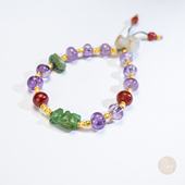 保真战国紫水晶商周绿松石熊兔24k纯金汉代和田白玉瑞兽多宝手链